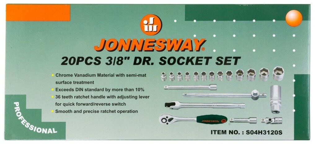 Набор головок торцевых Jonnesway с аксессуарами 3/8"DR 6-23 мм 20 предметов - фото №5