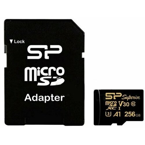 Карта памяти Silicon Power Superior Golden A1 microSDXC Class 10 UHS-I U3 A1 256GB + SD adapter (SP256GBSTXDV3V1GSP) (черный) карта памяти microdrive micro sd gamepro класс 10 uhs 1 u3 v30 a2 64 гб