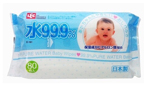 Lec детские влажные салфетки 99,9% воды смывающиеся в унитазе, голубая пачка, мягкая упаковка, 180 х 150 мм, 80 шт