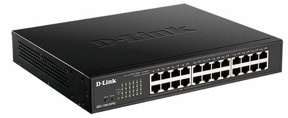 Коммутатор D-Link DGS-1100-24PV2/A2A Настраиваемый L2 c 24 портами 10/100/1000Base-T (12 портов РоЕ 802.3af/at, PoE-бюджет 100 Вт)