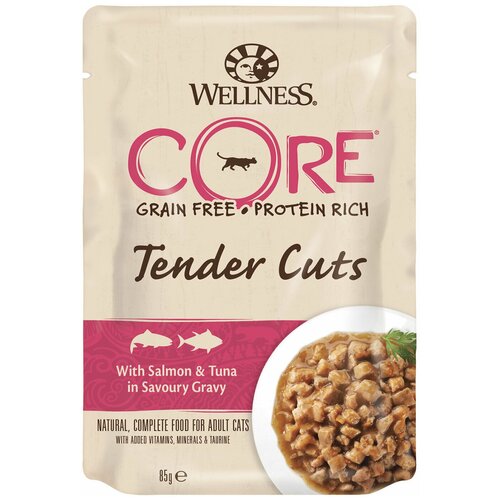 Влажный корм CORE TENDER CUTS для кошек, лосось/тунец, нарезка в соусе, пауч, 85 г