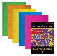 Цветной картон флуоресцентный, с узором из блесток BRAUBERG, A4, 5 л., 5 цв.