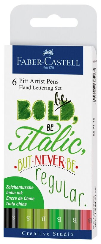 Набор капиллярных ручек Faber-Castell "Pitt Artist Pens Lettering set" ассорти, 6шт, 0,3мм/Brush, европодвес