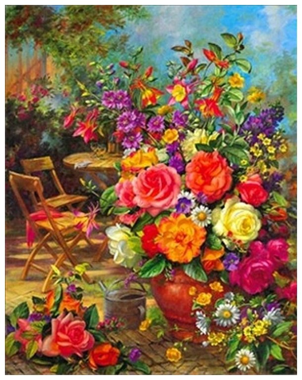 Рисунок на ткани Каролинка "Ваза в саду", 27,2x34,7 см