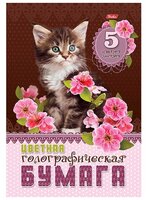 Цветная бумага Котенок в цветах Hatber, A4, 5 л., 5 цв.