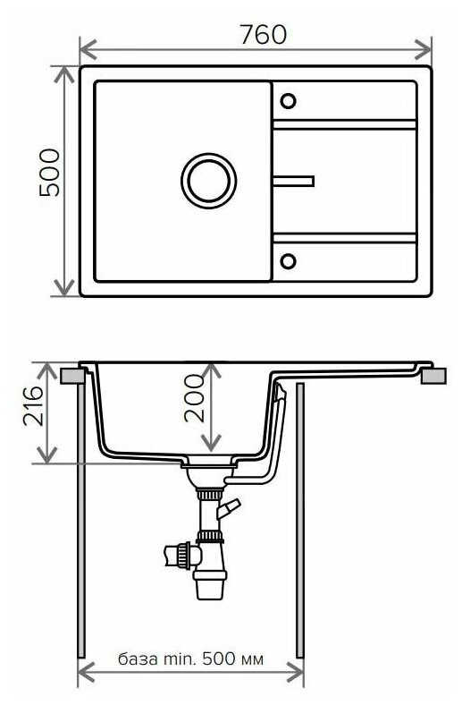 Мойка кухонная TOLERO R 112 Серый металлик № 001