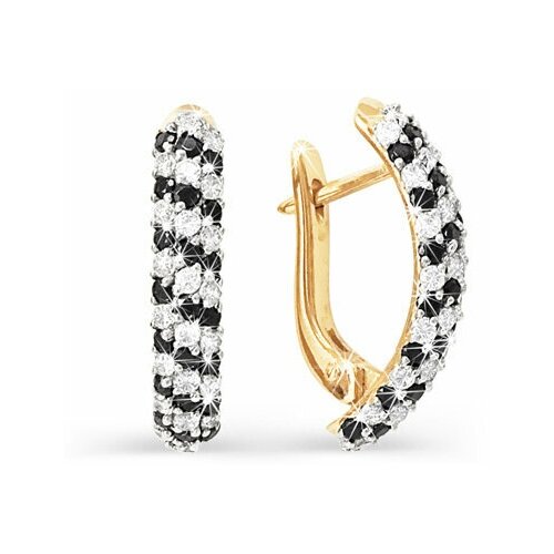 Серьги Infini, красное золото, 585 проба, фианит, длина 2.1 см, золотой, черный