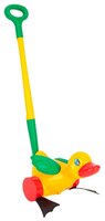 Каталка-игрушка Molto Утёнок с ручкой (7925) со звуковыми эффектами желтый/зеленый/красный