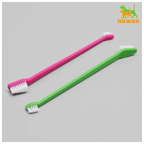 Зубная щётка двухсторонняя, 2 шт, розовая и зелёная, 1 набор
