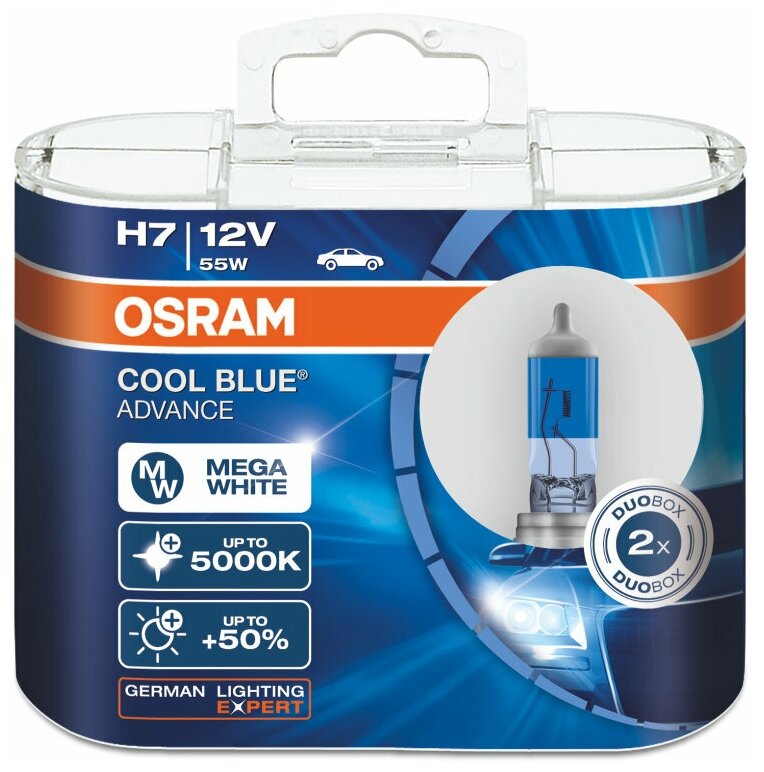 Лампа автомобильная OSRAM 62210CBA H7 12v +50% COOL BLUE 5000K
