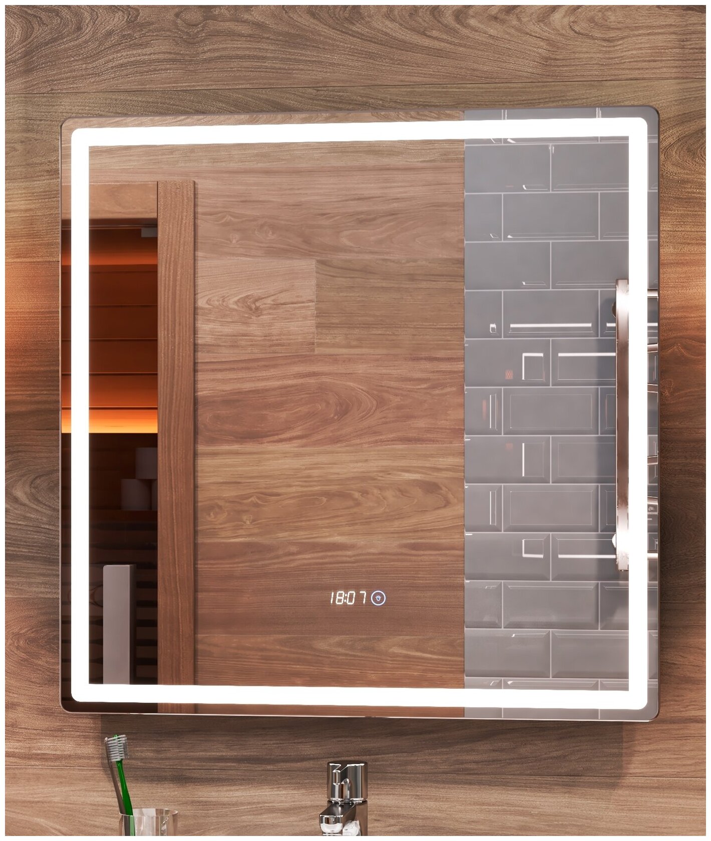 фото Зеркало Vigo Geometry Comfort 70x70 хром LED подсветка z. GEO.70. Comfort