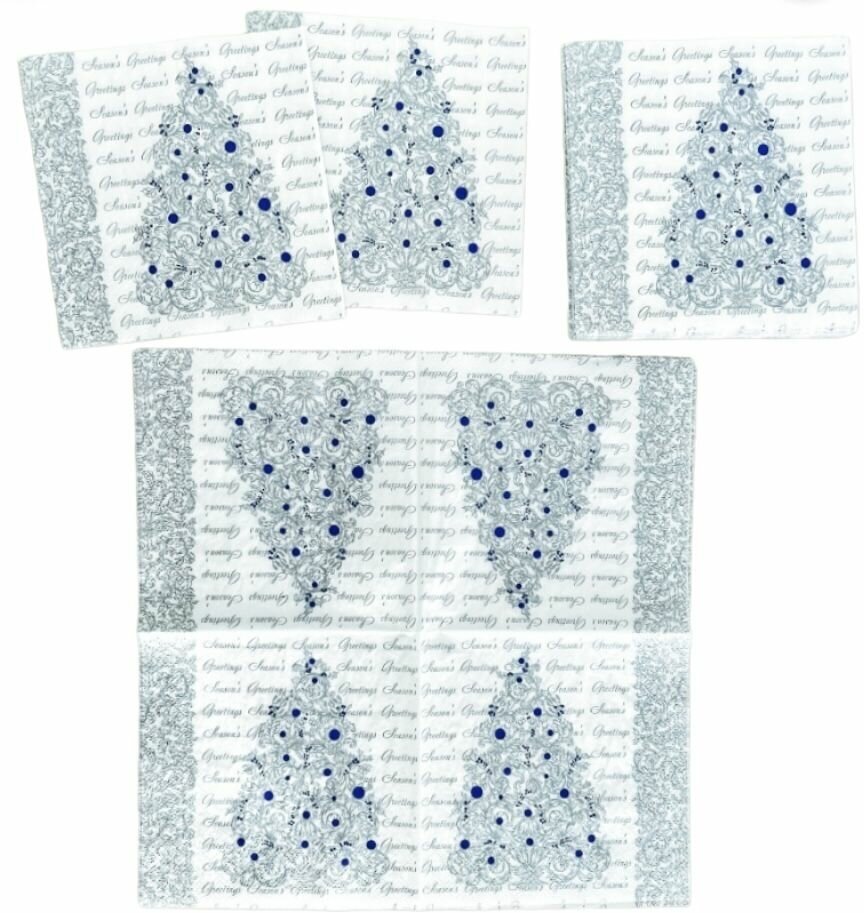 Салфетки бумажные новогодние " Серебряная ель " декоративные, 20 листов, 33 х 33 см., 3 слоя - фотография № 2