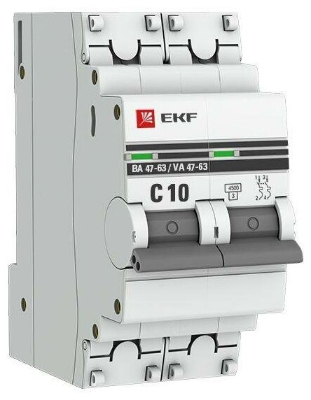 EKF Автоматический выключатель 2P 10А (C) 45kA ВА 47-63 PROxima mcb4763-2-10C-pro