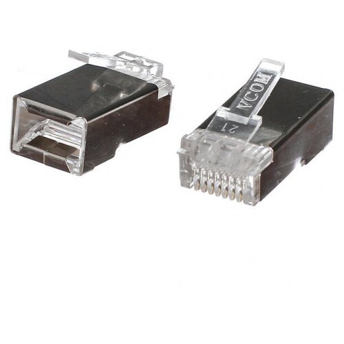 Коннекторы Vcom RJ45 8P8C для FTP кабеля 5 кат. экранированные, 100шт, vcom vna2200 1 100 коннекторы rj 45 для utp кабеля 5 кат 100 шт