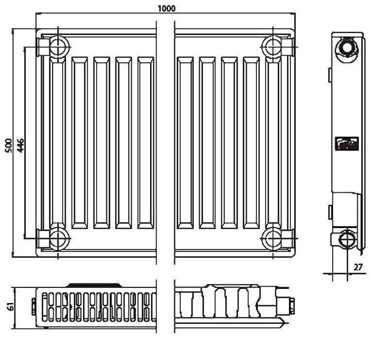 Стальной панельный радиатор с боковой подводкой FKO 11 500х1000, Kermi FK0110501001N2Y - фотография № 5