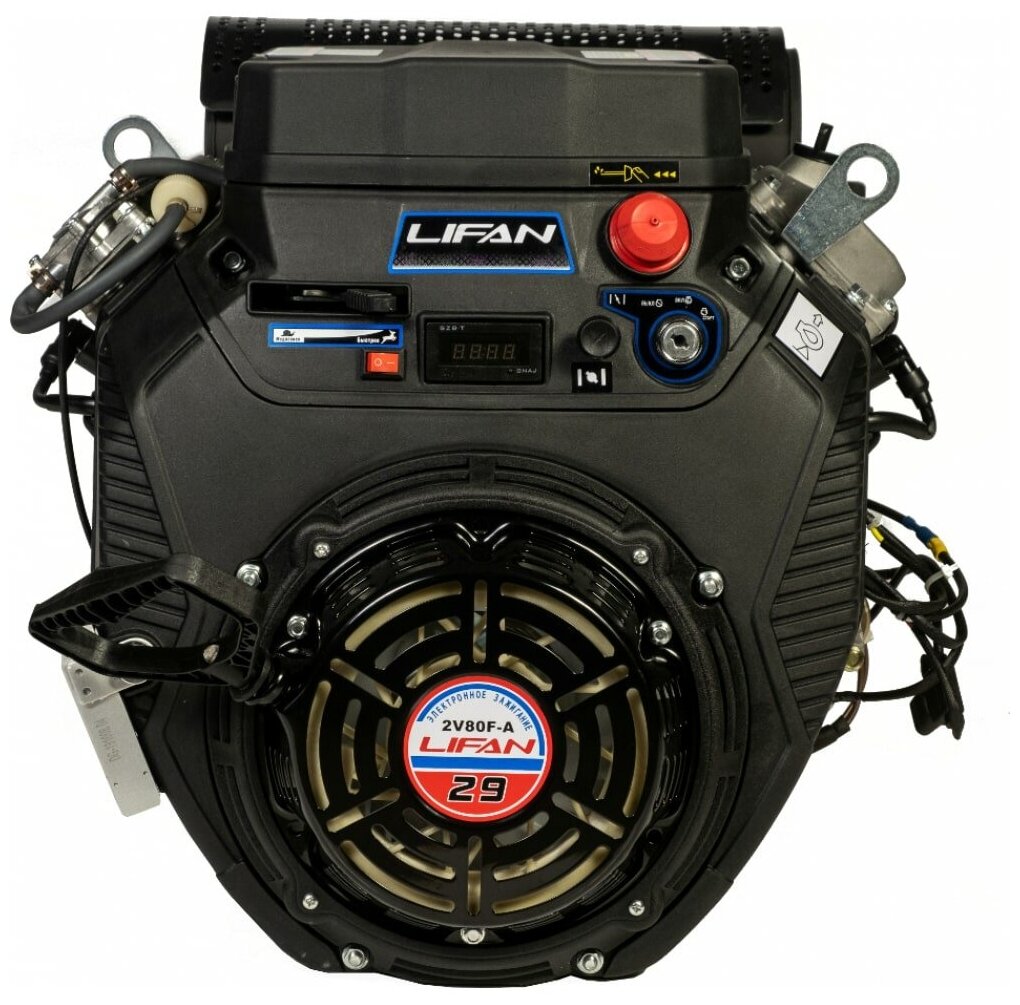 Двигатель бензиновый Lifan LF2V80F-A (29л.с., 744куб. см, вал 25мм, ручной и электрический старт, катушка 3А) - фотография № 1