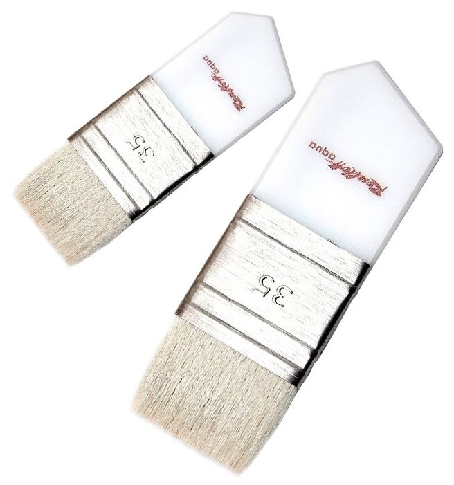 фото Roubloff Кисть "Aqua Wide flat" коза белая, плоская ручка короткая из оргстекла со скосом №35