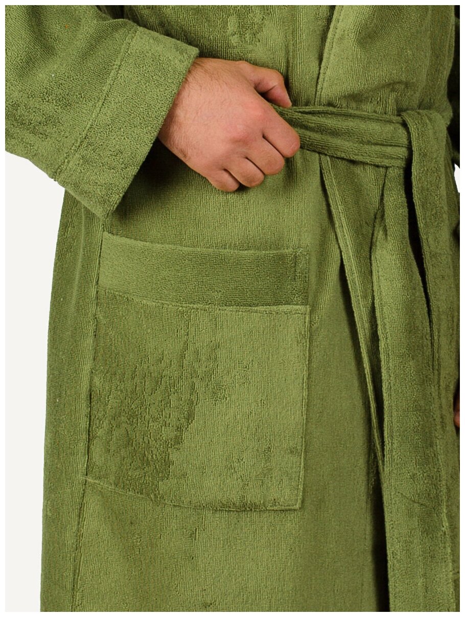 Мужской махровый халат с капюшоном, хаки - фотография № 18