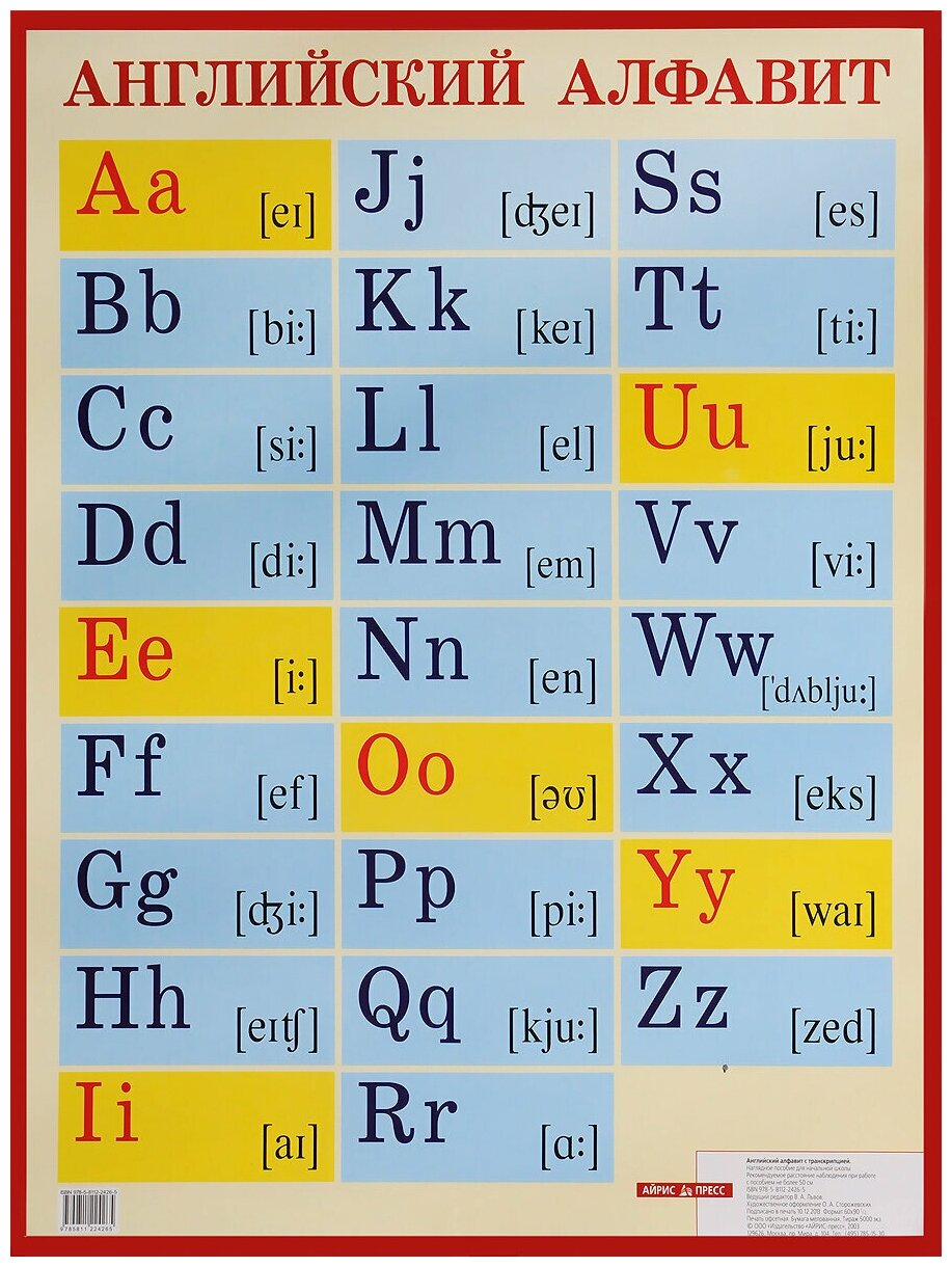 _НаглядПос(Айрис)_Плакат_А2 Английский алфавит (с транскрипцией) (картон, мелован.)