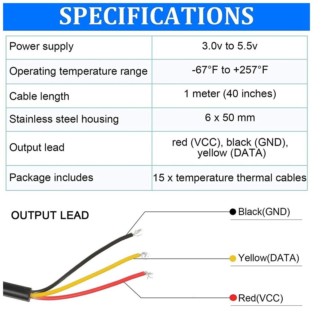 Водонепроницаемый датчик температуры DS1820 кабель 1 метр герметичный IP67