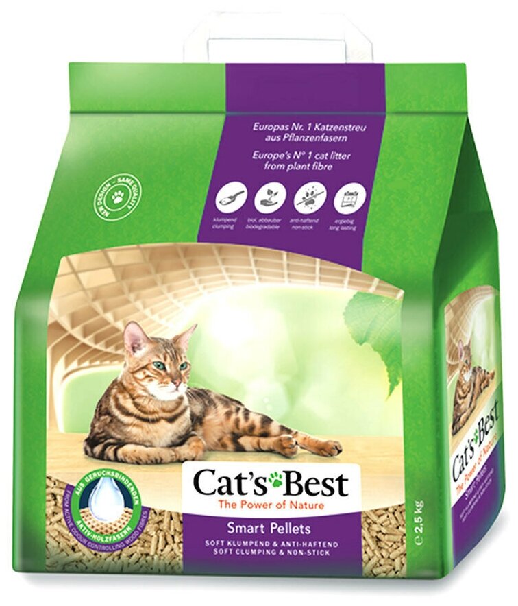 Наполнитель для кошачьего туалета комкующийся древесный Cats Best Smart Pellets, без запаха, 2,5 кг 5 л