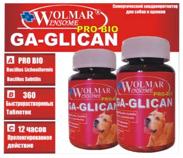 Кормовая добавка Wolmar Winsome Pro Bio Ga-Glican, флакон , 360 таб.