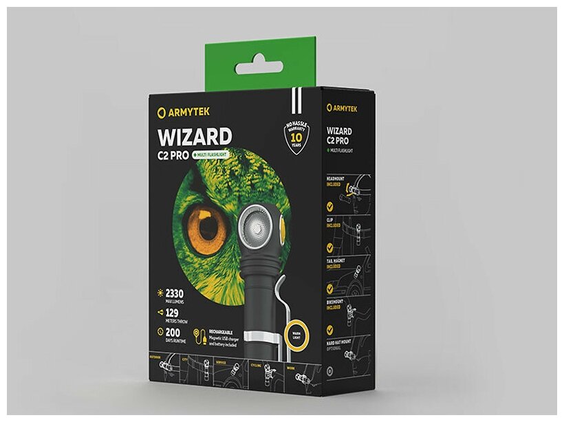 Универсальный фонарь ARMYTEK Wizard C2 Pro Magnet USB, черный / желтый [f08701c] - фото №16