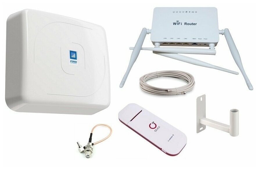 Модем Olax U90h-e с роутером и антенной BAS-2337 F до 14dBi комплект усиления 3G/4G LTE интернета, кабель 5м