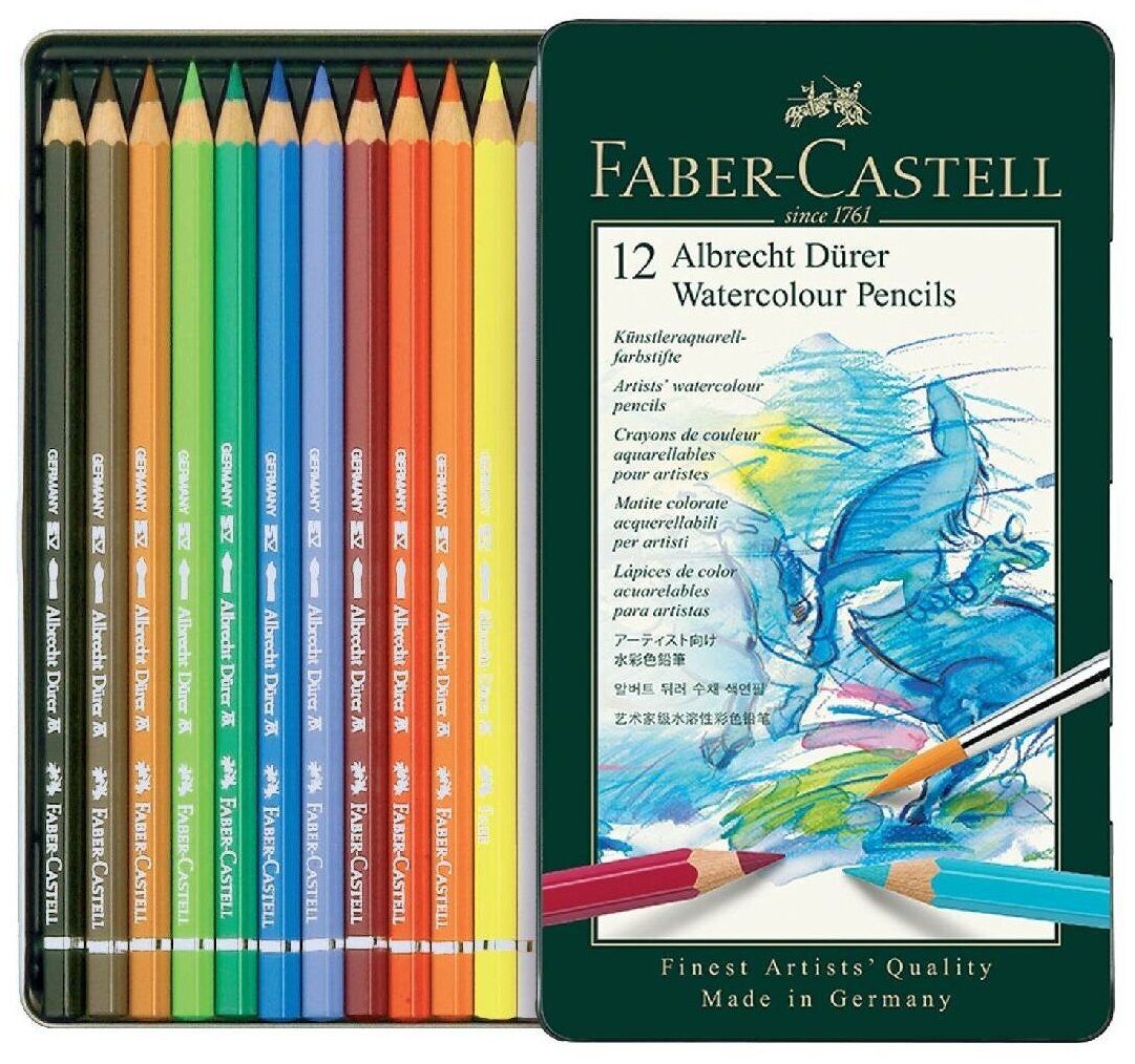 Карандаши акварельные Faber-Castell Albrecht D?rer набор цветов в металлической коробке 12 шт. - фото №14