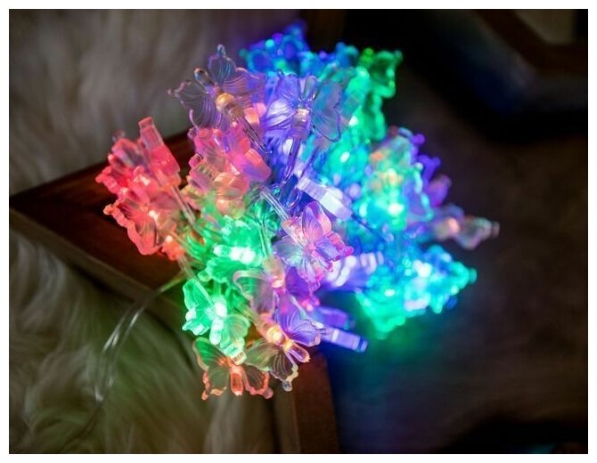 Электрогирлянда 50 разноцветных LED ламп с насадками, 5+1,5 м, прозрачный провод, контроллер, MEN