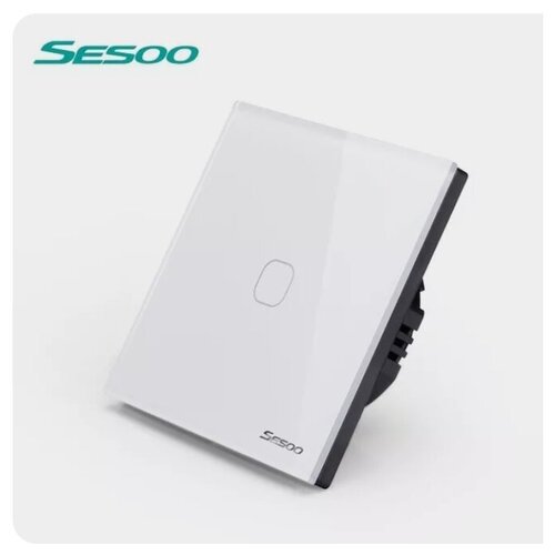 Сенсорный выключатель Sesoo однокнопочный, цвет белый сенсорный выключатель sesoo двухкнопочный цвет черный