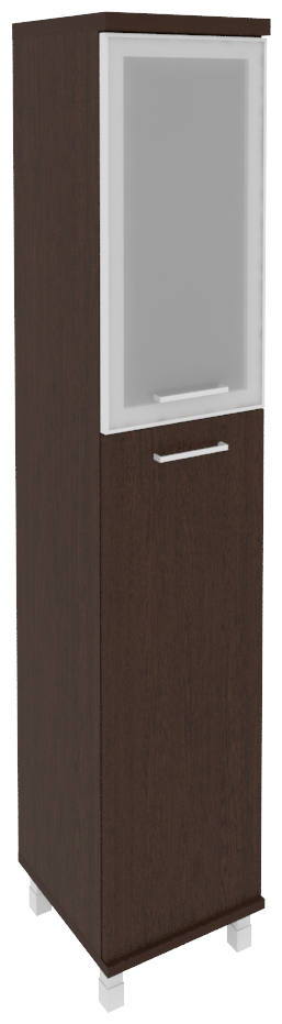 Шкаф для документов высокий узкий левый/правый (1 средняя дверь ЛДСП, 1 низкая дверь стекло в раме)FIRST KSU-1.7R 400*430*2060 Венге