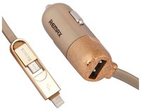 Автомобильная зарядка Remax Finchy 1 USB + кабель Apple 8 pin/micro USB (RCC103) золотой