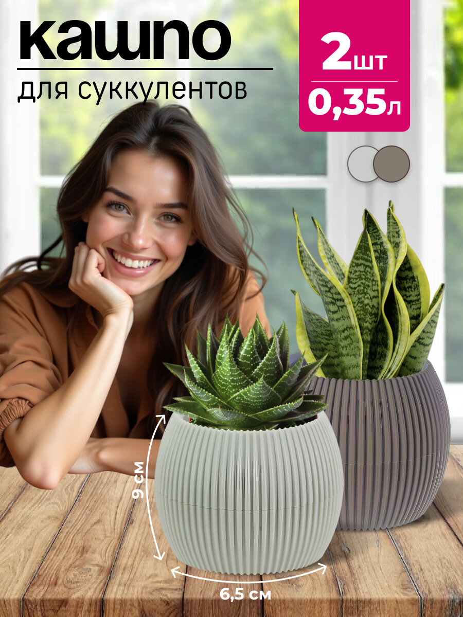 Горшок для цветов кашпо для суккулентов 2 шт. по 035