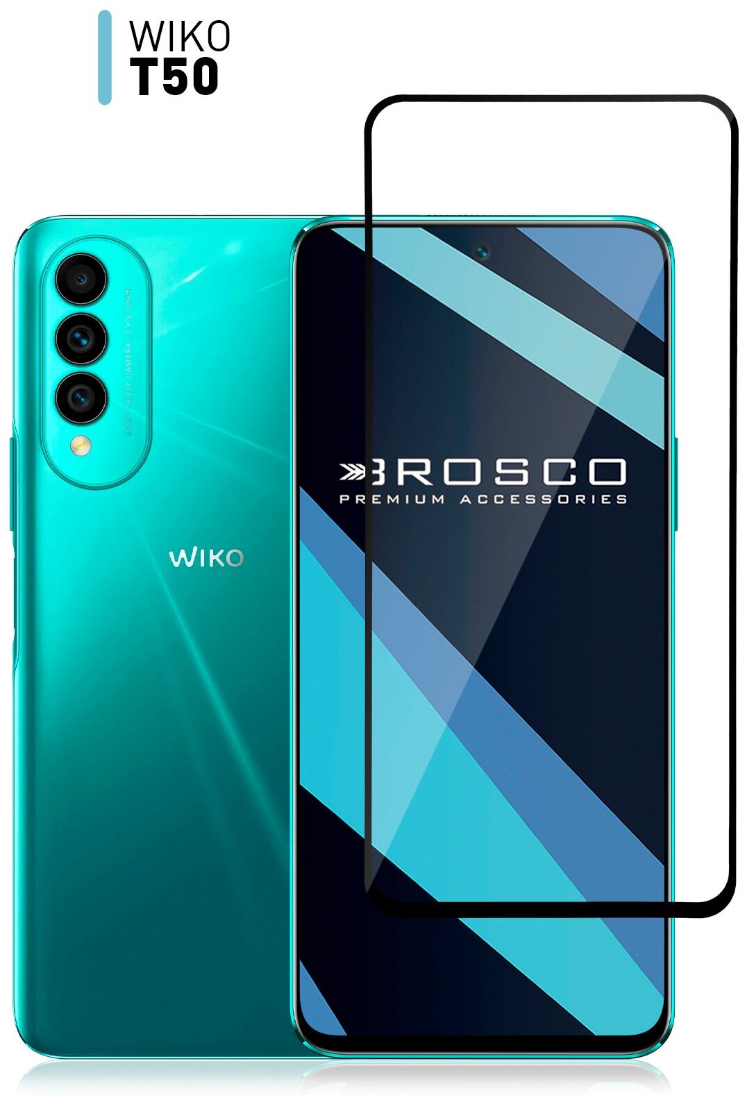 Защитное стекло для Wiko T50 (Вико Т50) противоударное с олеофобным покрытием, закалено, прозрачное ROSCO