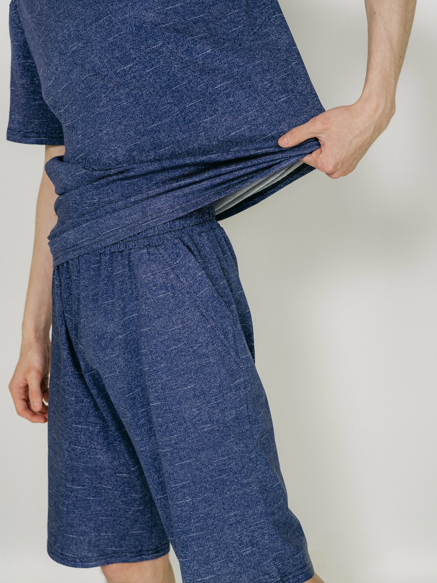 Мужская пижама, мужской пижамный комплект ARISTARHOV, Футболка + Шорты, Синий джинс, размер 54 - фотография № 4