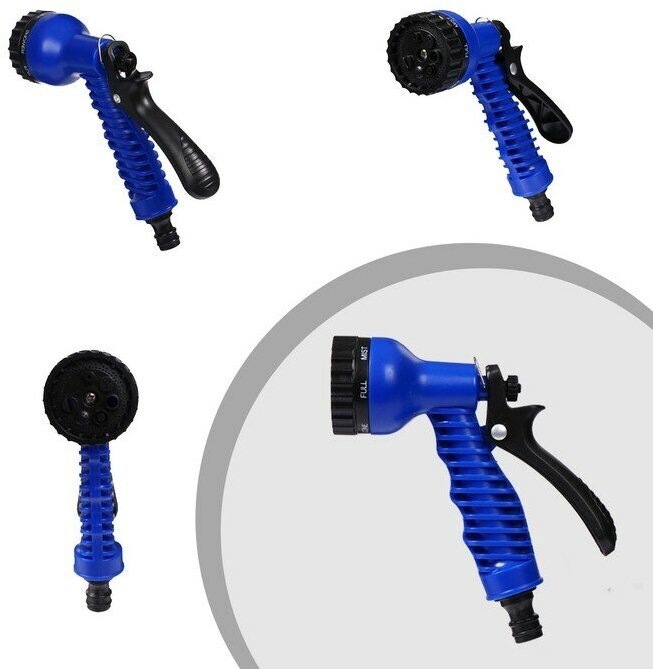 Чудо-шланг, латекс, L = 2.5–7.5 м, 2-слойный, нейлоновая оплётка, распылитель 7 режимов, штуцер 12 мм (1/2"), 19 мм (3/4") - фотография № 3