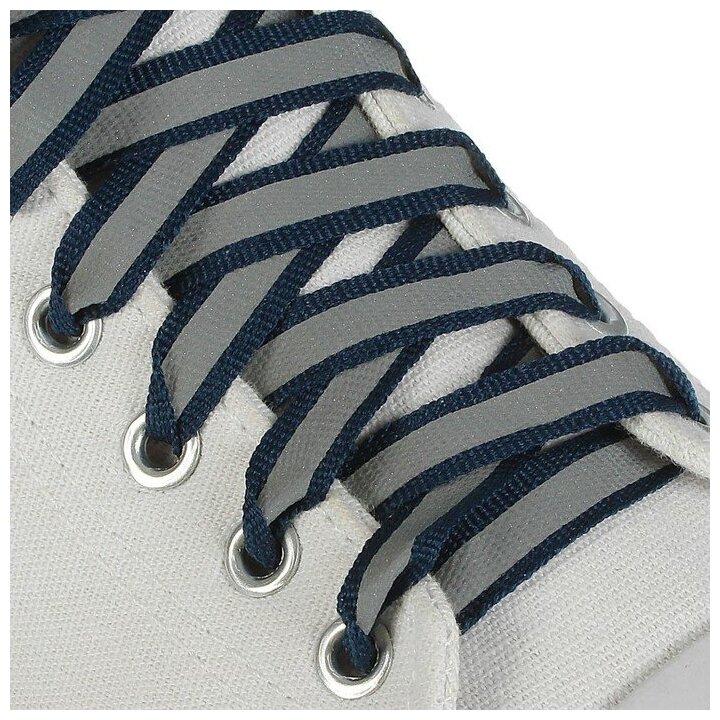 Шнурки для обуви, пара, плоские, со светоотражающей полосой, 10 мм, 100 см, цвет тёмно-синий