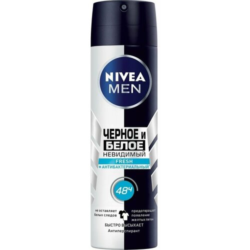 Nivea Men Антиперспирант Черное и белое Fresh невидимый спрей, 150 мл, 4 шт.