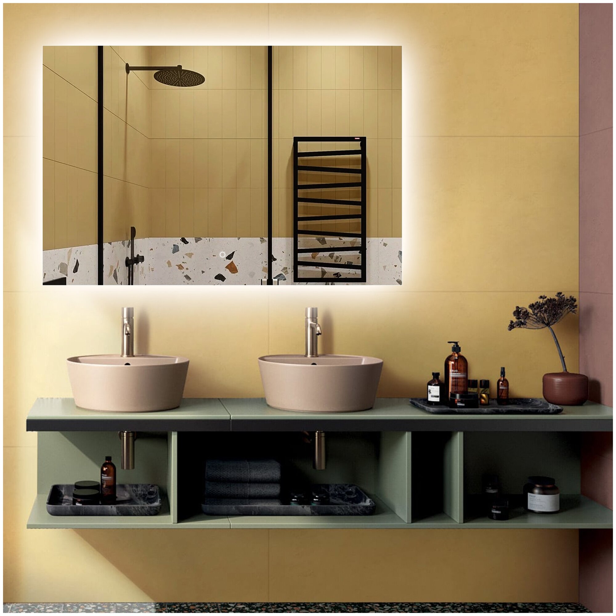 Зеркало "Lille" 120 х 80 см, в ванную комнату с LED подсветкой (6000 К), настенное зеркало в прихожую для макияжа, для ванной, интерьерное на стену