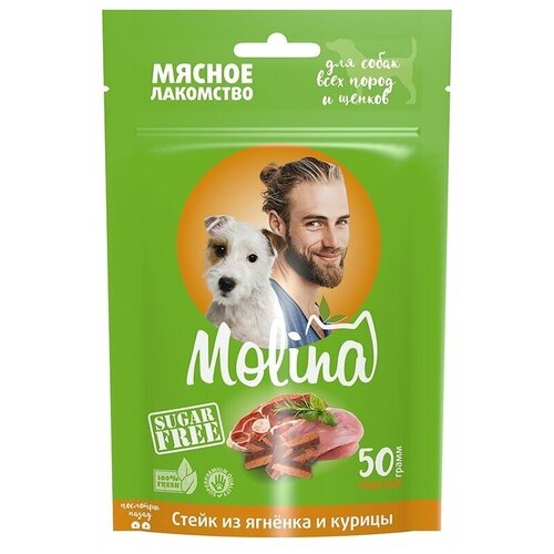 Molina Лакомство для собак всех пород и щенков, стейк из ягненка и курицы 50г, 12 упаковок