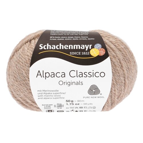 Пряжа Schachenmayr Alpaca Classico, 60 % шерсть, 40 % альпака, 100 г, 90 м, 1 шт., 00005 sand melange 90 м