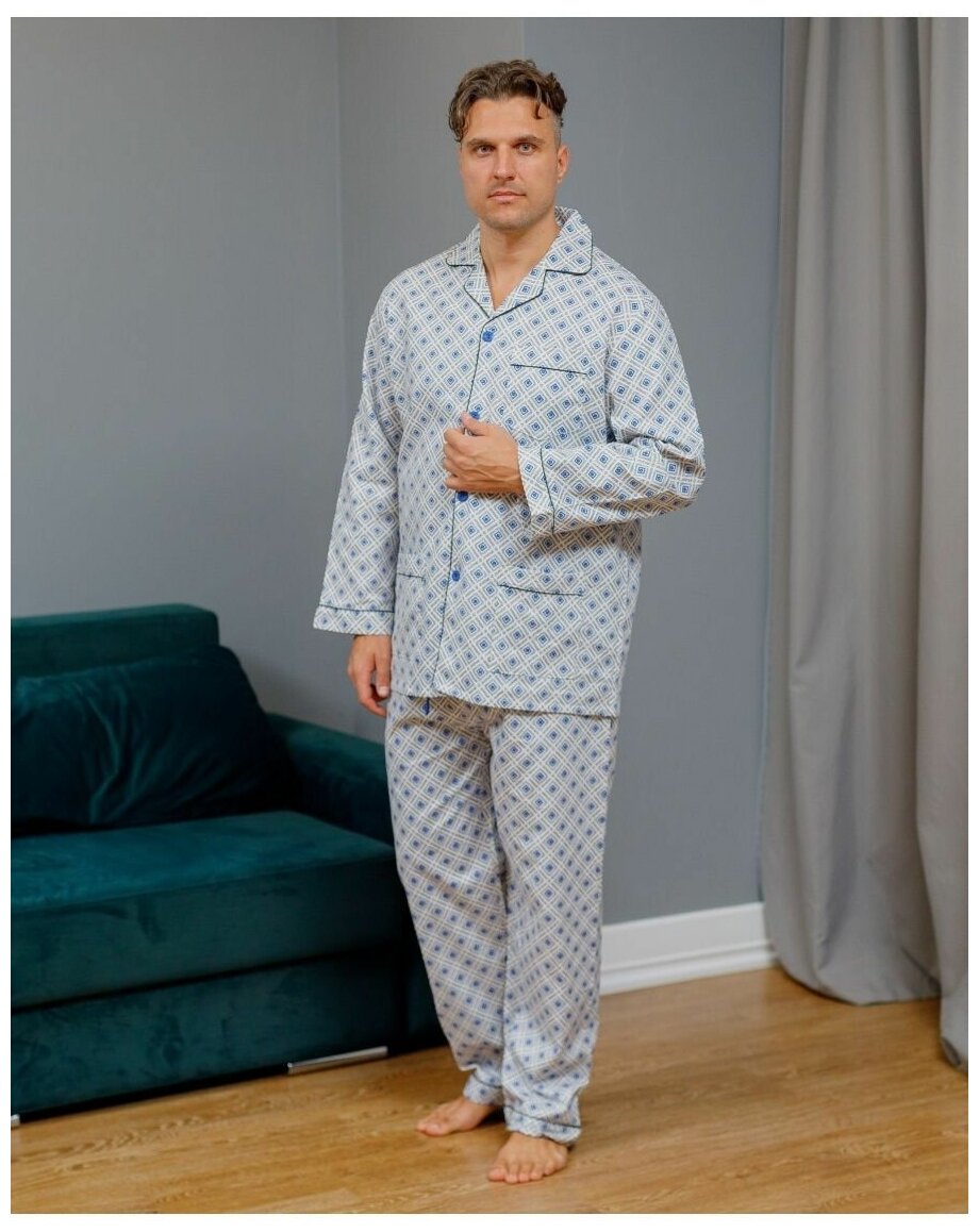 Пижама NUAGE.MOSCOW, рубашка, брюки, пояс на резинке, карманы, размер 46, мультиколор - фотография № 11