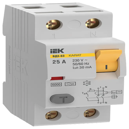 Выключатель дифференциальный (УЗО) KARAT ВД3-63 2P 25А 30мА 6кА тип AC | код MDV20-2-025-030 | IEK (2шт. в упак.)