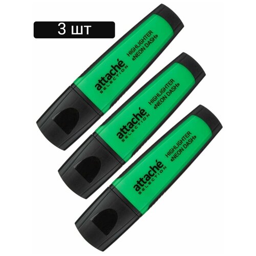 Маркер текстовыделитель Attache Selection Neon Dash,1-5мм, зеленый 3 штуки