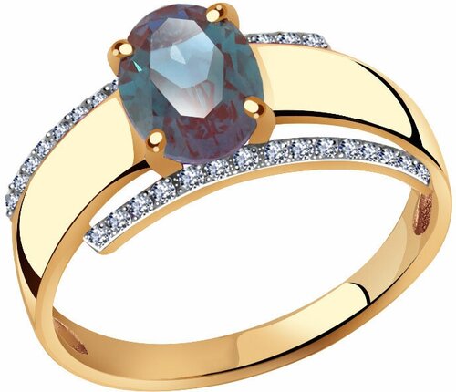 Кольцо Diamant online, золото, 585 проба, бриллиант, александрит, размер 17.5, бесцветный