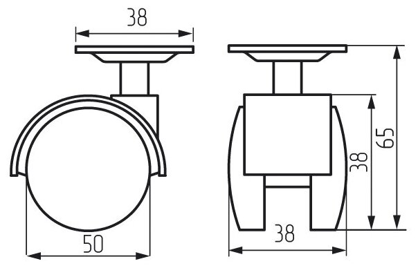 Колесная опора с площадкой d 50, 38х38х1,5 с тормозом (8шт) - фотография № 2