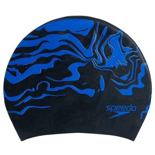фото Шапочка для плавания speedo силиконовая long hair printed cap au black/blue, размер 52-58