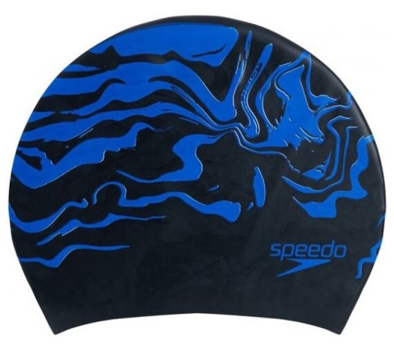 Шапочка для плавания Speedo силиконовая Long Hair Printed CAP AU Black/blue, размер 52-58 .