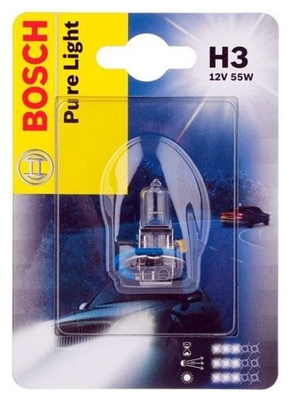 Лампа галогенная Bosch H3 Pure Light 12V 55W, 1 шт, 1987301006